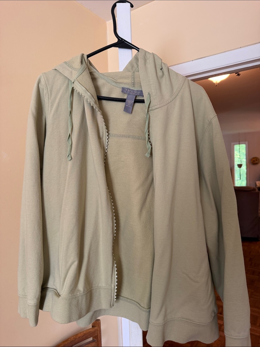 Kate Hill Olive Green Hooded Zip-Front Sweater Vest